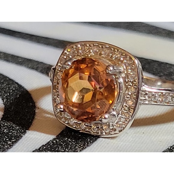 Orange Topaz and White Sapphire Sterling Silver Ring - Picture 1 of 6